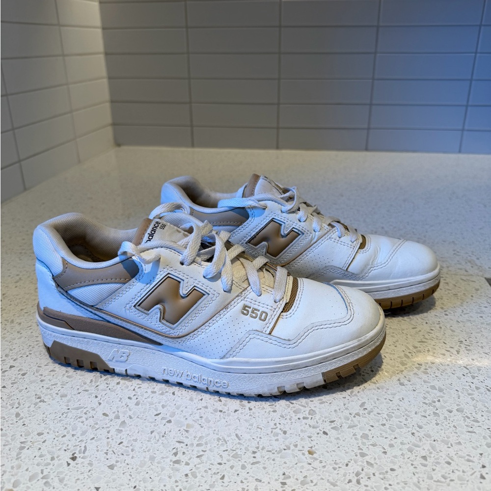 New Balance 550 White with Tan Accents Sneakers